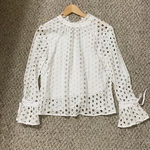 White Cotton Large Eyelet Blouse